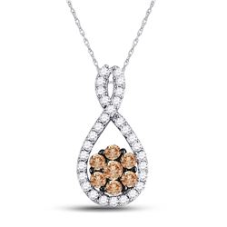 3/8 CTW Womens Round Brown Diamond Cluster Pendant 10kt White Gold - REF-23A3M