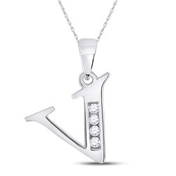 1/20 CTW Womens Round Diamond V Initial Letter Pendant 10kt White Gold - REF-8X3T