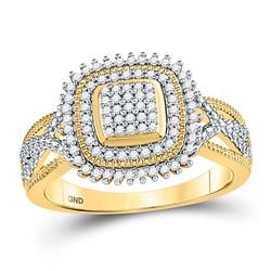 1/4 CTW Womens Round Diamond Square Frame Cluster Ring 10kt Yellow Gold - REF-36X2T