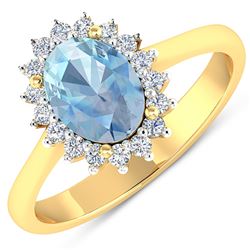 Natural 1.62 CTW Aquamarine & Diamond Ring 14K Yellow Gold - REF-55X3K