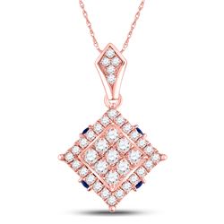 5/8 CTW Womens Round Diamond Blue Sapphire Square Pendant 14kt Rose Gold - REF-40V8Y