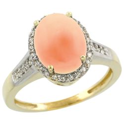 0.20 CTW Diamond & Natural Coral Ring 14K Yellow Gold - REF-54A2X