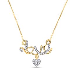 1/5 CTW Womens Round Diamond Love Heart Necklace 10kt Yellow Gold - REF-21H8R