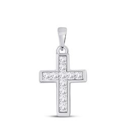 1/4 CTW Womens Princess Diamond Cross Pendant 10kt White Gold - REF-19N2A