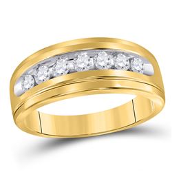 1/2 CTW Mens Round Diamond Wedding Single Row Band Ring 10kt Yellow Gold - REF-47H6R