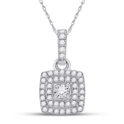 1/4 CTW Womens Round Diamond Square Pendant 10kt White Gold - REF-19N2A