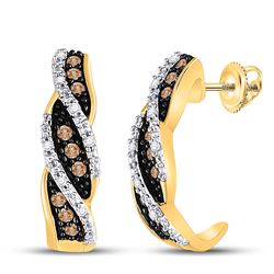 1/5 CTW Womens Round Brown Diamond Stud Earrings 10kt Yellow Gold - REF-20N5A