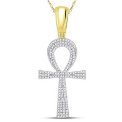 1/2 CTW Mens Round Diamond Ankh Cross Charm Pendant 10kt Yellow Gold - REF-36V7Y