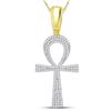 Image 1 : 1/2 CTW Mens Round Diamond Ankh Cross Charm Pendant 10kt Yellow Gold - REF-36V7Y