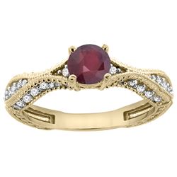 0.85 CTW Ruby & Diamond Ring 14K Yellow Gold - REF-68K3W