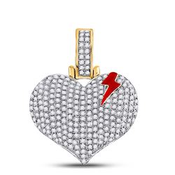 3/4 CTW Mens Round Diamond Bolt Crack Heart Charm Pendant 10kt Yellow Gold - REF-42N2A