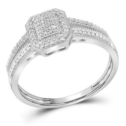 1/6 CTW Womens Round Diamond Square Cluster Ring 10kt White Gold - REF-20R5X