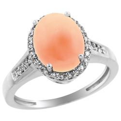 0.20 CTW Diamond & Natural Coral Ring 14K White Gold - REF-54Y2V