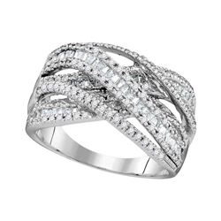 1 CTW Womens Round Baguette Diamond Crossover Fashion Band Ring 10kt White Gold - REF-63W5H