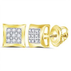 1/20 CTW Mens Round Diamond Square Cluster Earrings 10kt Yellow Gold - REF-9F5W