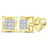 Image 1 : 1/20 CTW Mens Round Diamond Square Cluster Earrings 10kt Yellow Gold - REF-9F5W