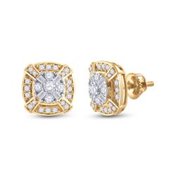 3/4 CTW Womens Round Diamond Square Cluster Earrings 14kt Yellow Gold - REF-78V5Y