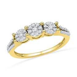1/4 CTW Womens Round Diamond 3-stone Cluster Ring 10kt Yellow Gold - REF-27W3H