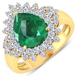 Natural 3.74 CTW Zambian Emerald & Diamond Ring 14K Yellow Gold - REF-168X6W