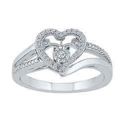 1/10 CTW Womens Round Diamond Heart Moving Twinkle Ring 10kt White Gold - REF-25X3T