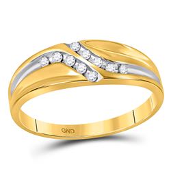 1/8 CTW Mens Round Diamond Double Row Slender Wedding Band Ring 10kt Yellow Gold - REF-19F3W