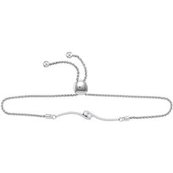1/3 CTW Womens Round Diamond 2-stone Hearts Together Bolo Bracelet 10kt White Gold - REF-54A5M