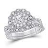 Image 1 : 1 CTW Round Diamond Halo Bridal Wedding Ring 14kt White Gold - REF-197H6R