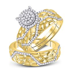 3/8 CTW His Hers Round Diamond Cluster Matching Wedding Set 10kt Yellow Gold - REF-71X6T