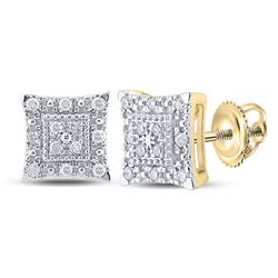 1/8 CTW Womens Round Diamond Square Earrings 10kt Yellow Gold - REF-17W3H