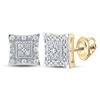 Image 1 : 1/8 CTW Womens Round Diamond Square Earrings 10kt Yellow Gold - REF-17W3H