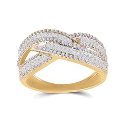 7/8 CTW Womens Baguette Diamond Crossover Band Ring 14kt Yellow Gold - REF-68R2X