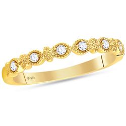 1/10 CTW Womens Round Diamond Milgrain Stackable Band Ring 14kt Yellow Gold - REF-28N5A