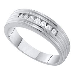 1/4 CTW Mens Round Diamond Wedding Single Row Band Ring 10kt White Gold - REF-34A3M