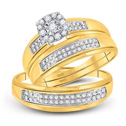 1/3 CTW His Hers Round Diamond Halo Matching Wedding Set 10kt Yellow Gold - REF-53V3Y