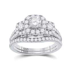 1 & 1/2 CTW Round Diamond Bridal Wedding Ring 14kt White Gold - REF-211T4V