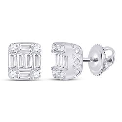 5/8 CTW Womens Round Diamond Fashion Cluster Earrings 14kt White Gold - REF-72T3V