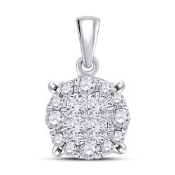 1/4 CTW Womens Princess Diamond Fashion Cluster Pendant 14kt White Gold - REF-27F3W