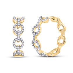 1/3 CTW Womens Round Diamond Cable Link Hoop Earrings 10kt Yellow Gold - REF-40Y8N