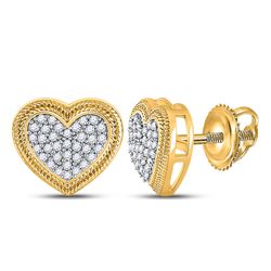 1/5 CTW Womens Round Diamond Heart Cluster Earrings 10kt Yellow Gold - REF-20F5W