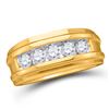 Image 1 : 2 CTW Mens Round Diamond 5-Stone Wedding Band Ring 14kt Yellow Gold - REF-465H5R