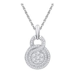 1/2 CTW Womens Round Diamond Circle Flower Cluster Pendant 10kt White Gold - REF-34F3W