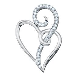 1/10 CTW Womens Round Diamond Heart Pendant 10kt White Gold - REF-12M2F
