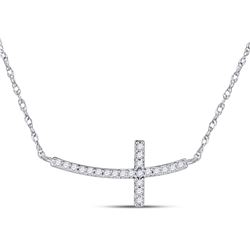 1/20 CTW Womens Round Diamond Horizontal Cross Necklace 10kt White Gold - REF-10R3X