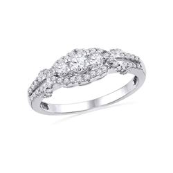 1/2 CTW Round Diamond 3-stone Bridal Wedding Engagement Ring 10kt White Gold - REF-40T3V