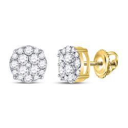 1/3 CTW Womens Round Diamond Cluster Earrings 10kt Yellow Gold - REF-24M5F