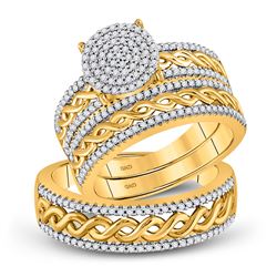 5/8 CTW His Hers Round Diamond Cluster Matching Wedding Set 10kt Yellow Gold - REF-79N3A