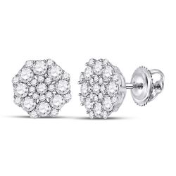 1 & 1/4 CTW Womens Round Diamond Cluster Earrings 14kt White Gold - REF-85F4W