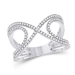 1/3 CTW Womens Round Diamond Crossover Fashion Ring 10kt White Gold - REF-36W7H