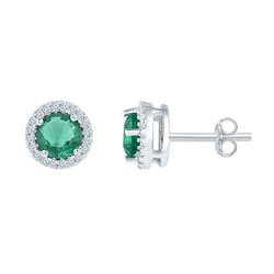 1 CTW Womens Round Lab-Created Emerald Solitaire Stud Earrings 10kt White Gold - REF-23W3H