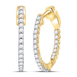 1/2 CTW Womens Round Diamond Inside Outside Hoop Earrings 14kt Yellow Gold - REF-64N2A